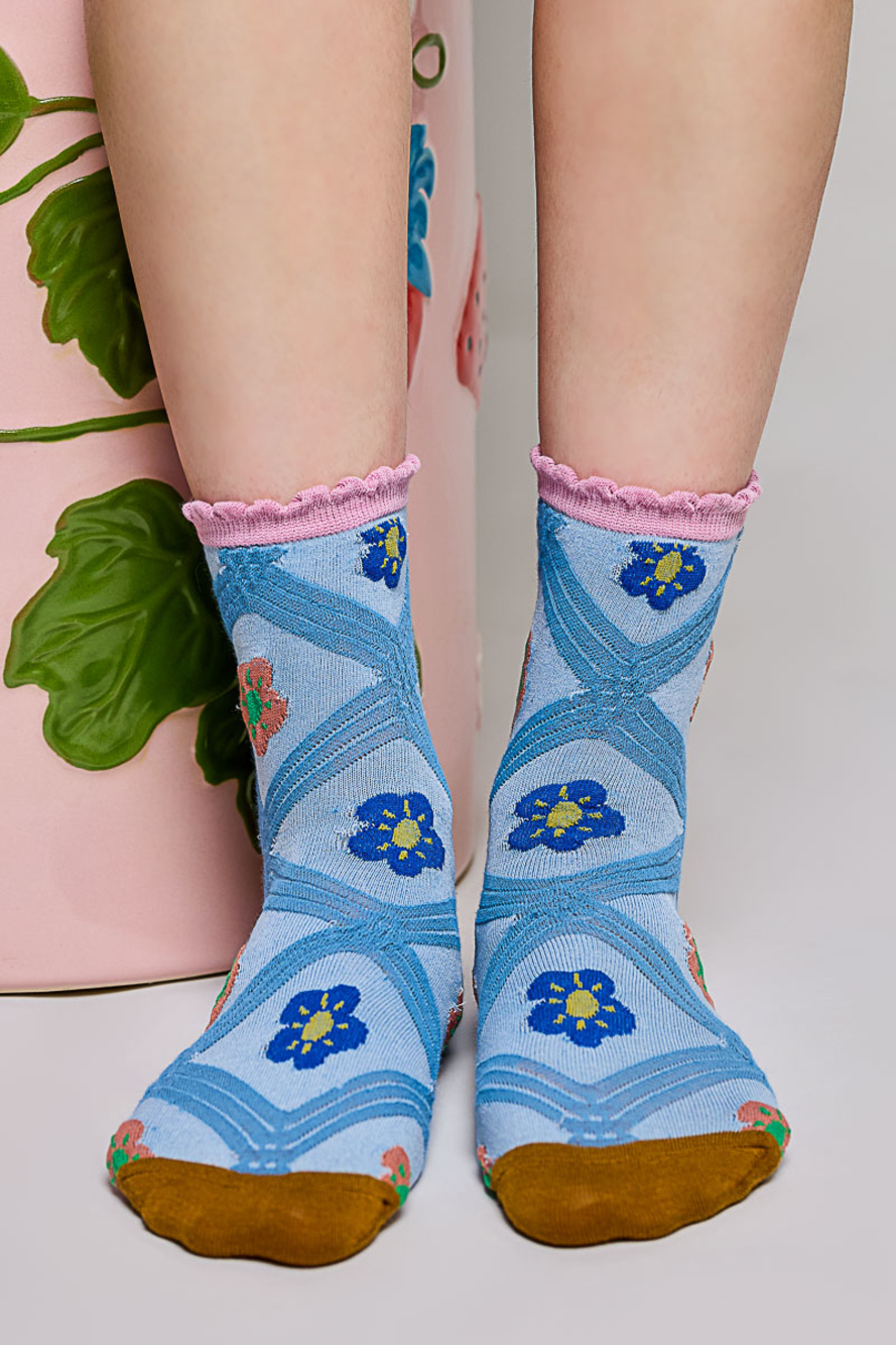 P3 | Pol Floral Socks | Blue | One Size